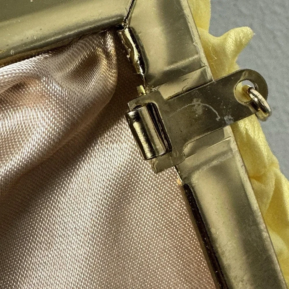 Vintage Yellow Chiffon Evening Bag HL USA Satin Lined Convertible Clutch Purse‎